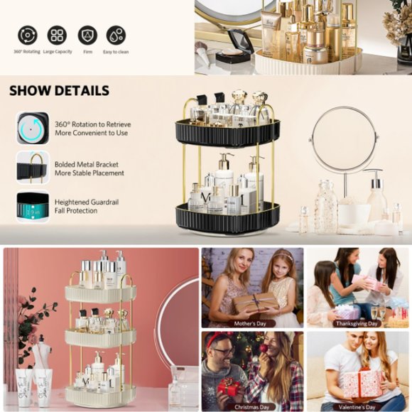 2 Tiers - 360° Turntable Makeup Organizer - Lazy Susan Cosmetics Storage - Picture 7 of 9